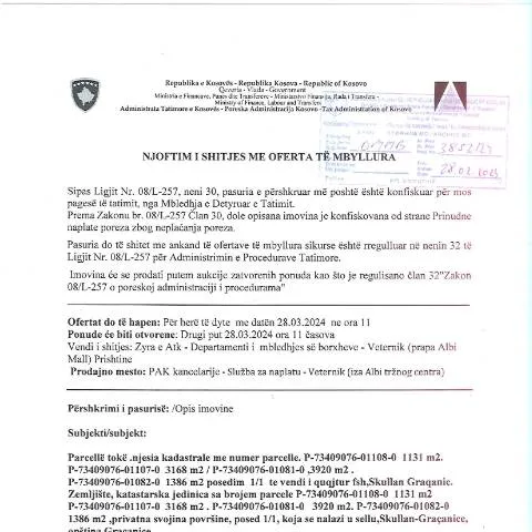 Document preview: Rëndësia e NJOFTIM I SHITJES ME OFERTA TË MBYLLURA në Kosovë — Procedura administrative