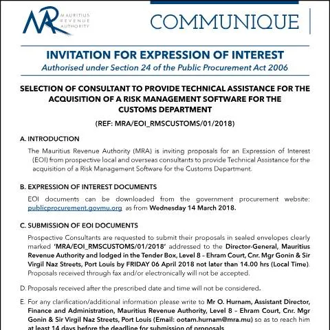 Document preview: Understanding the EOI for Customs Risk Management Software Consultant — Government & admin (BidsExpressionofInterrest)