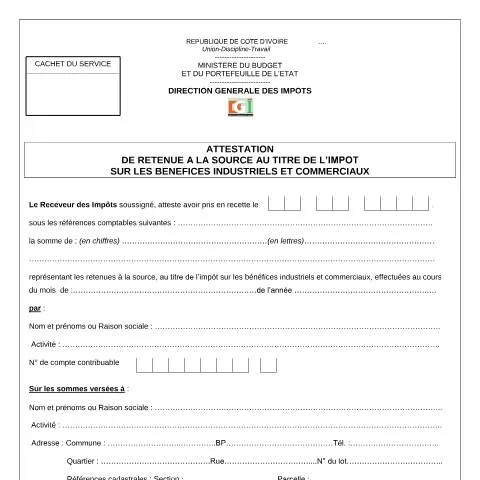Aperçu du document Comprendre l'Attestation de Retenue à la Source en Côte d'Ivoire — Impôts & fiscalité
