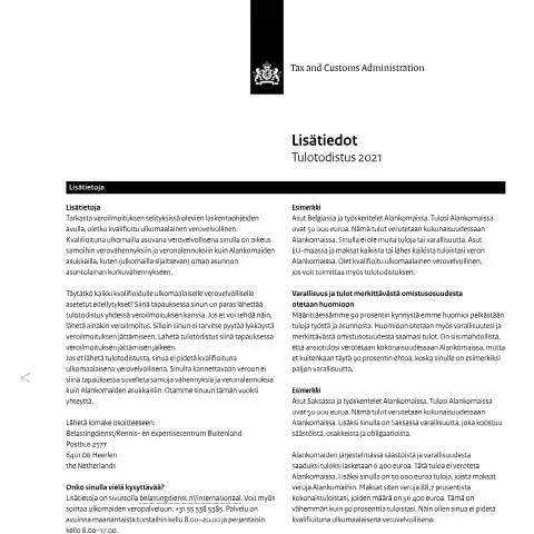 Documentvoorvertoning: Belang van de Inkomensverklaring 2021 Fins voor Buitenlanders — Belastingen (CERFA n°ib0591t11plfin)