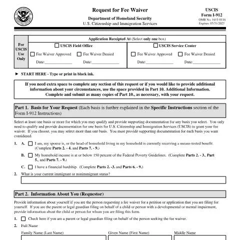 Document preview: Mastering USCIS Form I-912 for Fee Waivers — Immigration & visas (CERFA n°I-912)