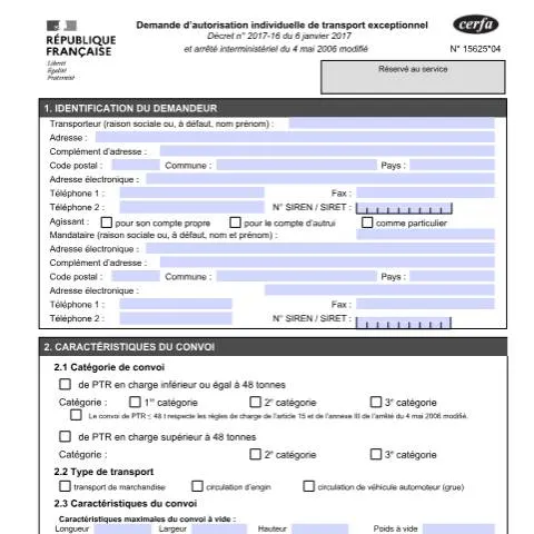 Aperçu du document Autorisation transport exceptionnel : formulaire 15625*03 — Démarches administratives (CERFA n°15625*03)