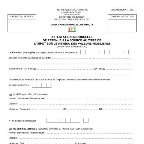 Aperçu du document Comprendre l'Attestation de Retenue à la Source en Côte d'Ivoire — Impôts & fiscalité