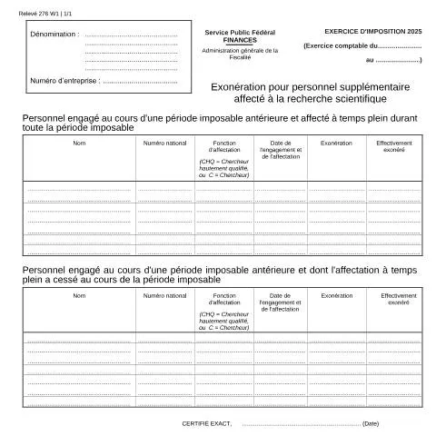 Aperçu du document Formulaire 121-276-w1 : Exonération d'impôt pour la recherche — Impôts & fiscalité (CERFA n°121-276-w1)