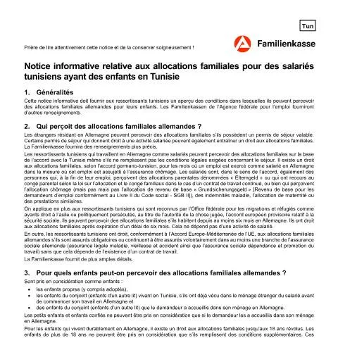 Dokumentvorschau: Merkblatt zum Kindergeld für tunesische Staatsangehörige in — Familie (CERFA n°kg52-tun-merkblattkindergeld_ba031080)