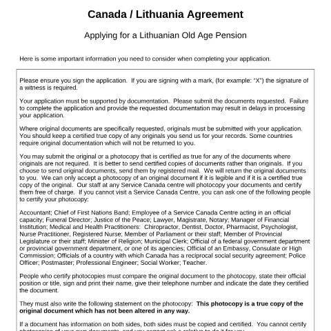 Document preview: Guide to Applying for Lithuanian Old Age Pension in Canada — Health (CERFA n°CAN_LT_1A_(OA))