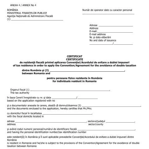 Document preview: Cum să obții certificat de rezidență fiscală în România — Impozite & fiscalitate (CERFA n°A4_OMFP_583_2016)