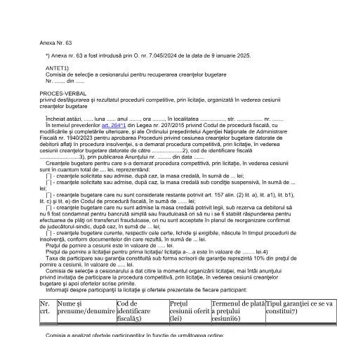 Document preview: Detalii despre procesul de cesiune a creanțelor bugetare — Formalități administrative (CERFA n°A6%5E3_OPANAF_1940_2023)