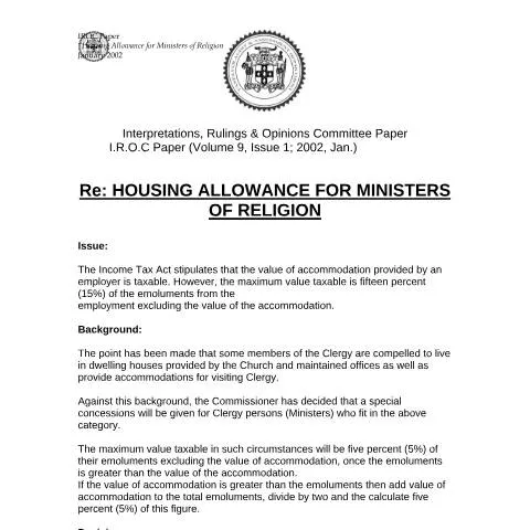 Document preview: Understanding Housing Allowances for Ministers of Religion in Jamaica — Taxes (CERFA n°2002.iroc.it+-+housing+allowances+for+ministers+of+religion)