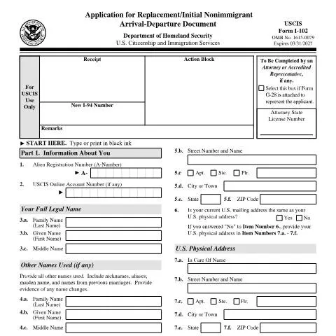 Document preview: Navigating USCIS Form I-102 for Nonimmigrants — Immigration & visas (CERFA n°I-102)