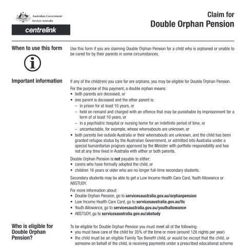 Document preview: Understanding the Double Orphan Pension Claim Process — Benefits & social aid (CERFA n°SC003)