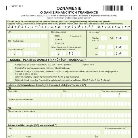 Document preview: Úvod do vyplnenia formulára OZNDFTv25 — Administratívne úkony (CERFA n°OZNDFTv25)