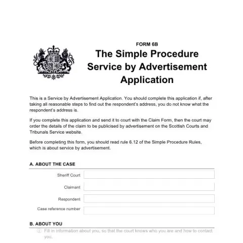 Document preview: Understanding Form 6B for Advertisement Service in Scottish Courts — Legal & justice (Form 6B)