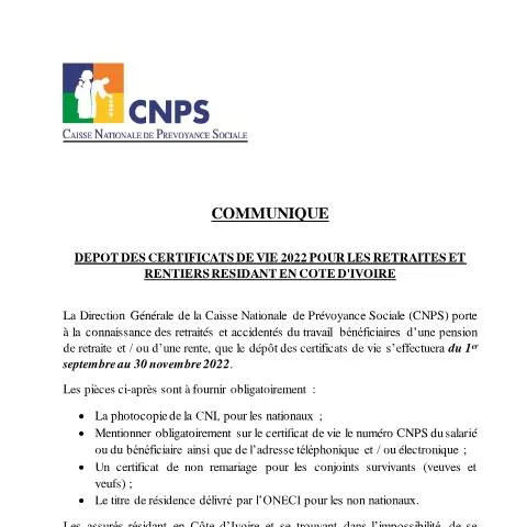 Aperçu du document Importance du Certificat de Vie pour Retraités en Côte d'Ivoire — Retraite & pension