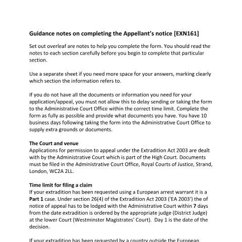 Document preview: Understanding the Appellant's Notice under the Extradition Act 2003 — Legal & justice