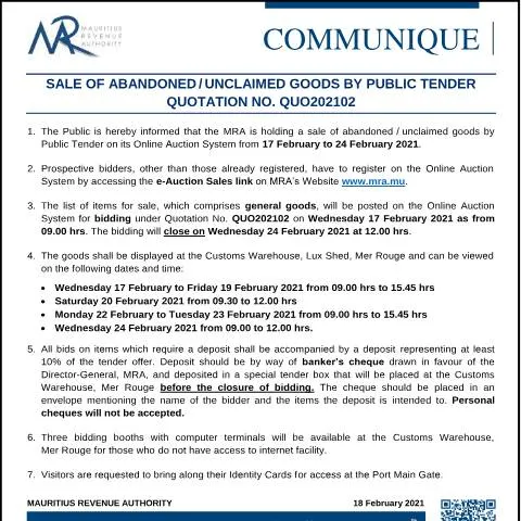 Document preview: Understanding the Public Tender Process for Abandoned Goods — Government & admin (CommuniqueQ202102)