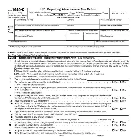Document preview: Understanding IRS Form 1040-C for Departing Individuals — Government & admin (CERFA n°1040C)