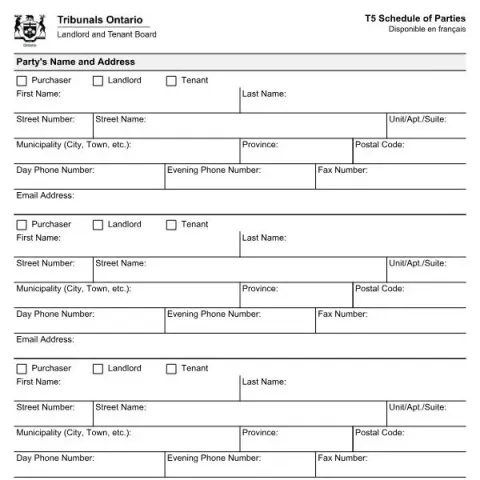 Document preview: Understanding the T5 Schedule of Parties for Ontario Landlord (English / French) — Housing (Form T5)