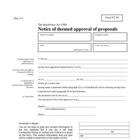 Document preview: Navigating Form F2.18 in Company Insolvency — Government & admin