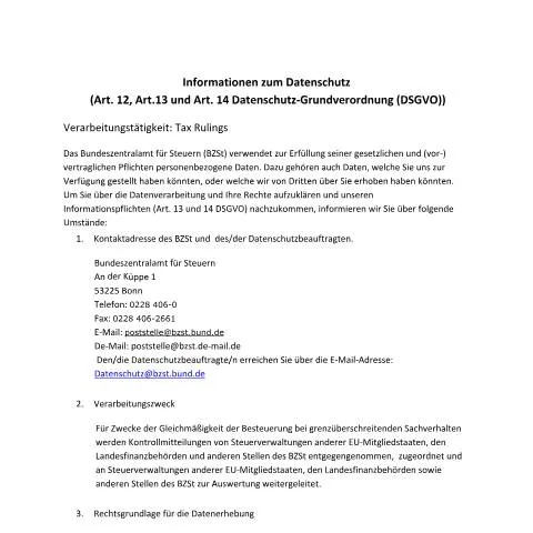 Dokumentvorschau: Tax Rulings beim Bundeszentralamt für Steuern — Steuern (CERFA n°Tax_Rulings)