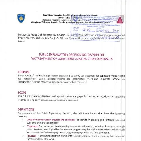 Document preview: Decizia publike shpjeguese për trajtimin tatimor të kontratave të — Procedura administrative