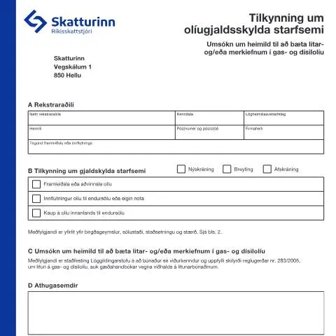 Document preview: Skref í skattskyldu fyrir olíufyrirtæki — Stjórnsýsla (CERFA n°RSK 18.01)