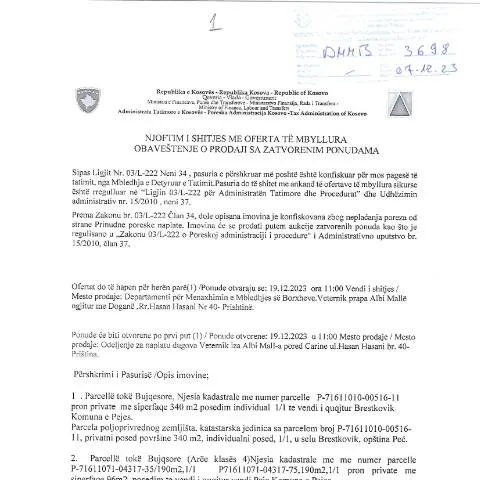 Document preview: Shitja me Oferta të Mbyllura në Kosovë — Procedura administrative