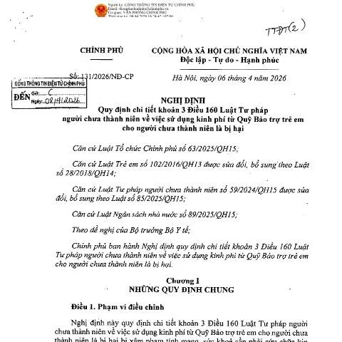 Document preview: Nghị định 131/2026/NĐ-CP và quyền lợi trẻ em — Thủ tục hành chính (CERFA n°131/2026/NĐ-CP)