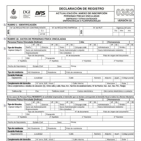 Vista previa del documento Formulario 0352: Gestión Fiscal para Personas Físicas en Uruguay — Impuestos (CERFA n°0352)