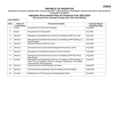 Document preview: Understanding Form B - Procurement Plan for FY 2023-24 — Government & admin (Form_B-Indicative_Annual_Procurement_Plan-FY-2023-24)