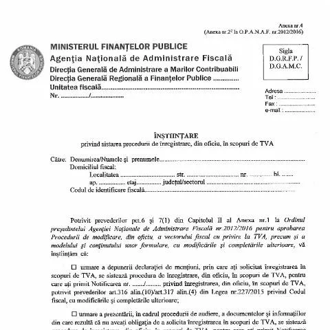 Document preview: Sistarea procedurii de înregistrare în scopuri de TVA — Impozite & fiscalitate (CERFA n°A4_OPANAF_7032_2024)