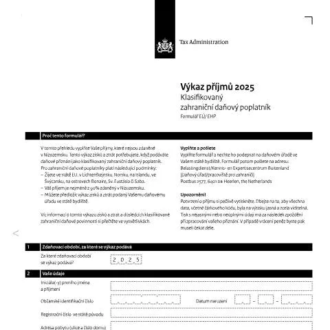 Documentvoorvertoning: Belang van de Inkomensverklaring 2025 Tsjechisch voor buitenlandse — Belastingen (CERFA n°ib0591z51foltsj)