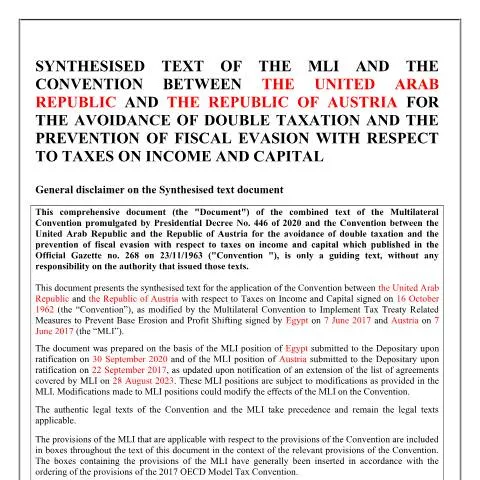 Document preview: فهم الاتفاقيات الثنائية لتجنب الازدواج الضريبي بين مصر والنمسا — الضرائب والمالية (CERFA n°austria_-_mli)