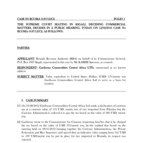 Document preview: In-Depth Analysis of Case No RCOMA 0187 — Government & admin (CERFA n°case_n0_rcoma_0187__garibsons_commodities_central_africa_ltd)