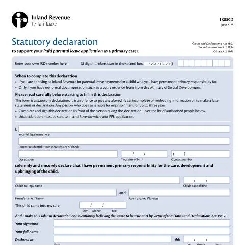 Document preview: The Role of IR880D in New Zealand's Parental Leave System — Government & admin (CERFA n°IR880D)
