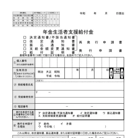 Document preview: 年金生活者支援給付金通知書の再発行申請書について — 退職と年金