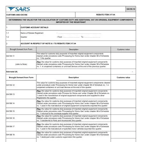 Document preview: Understanding the DA 199 10 Form for Customs Duty — Customs & trade (CERFA n°DA 199 10)