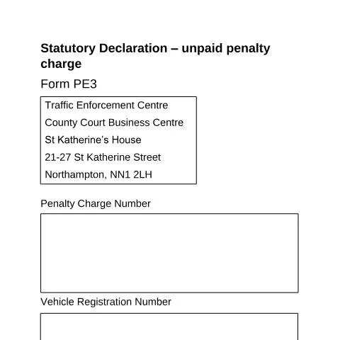 Document preview: How to Use PE3 Statutory Declaration to Contest Penalty Charges — Legal & justice
