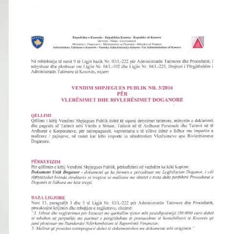 Document preview: Kuadri i Vendimit Shpjegues Publik Nr.3-2016 në Kosovë — Procedura administrative