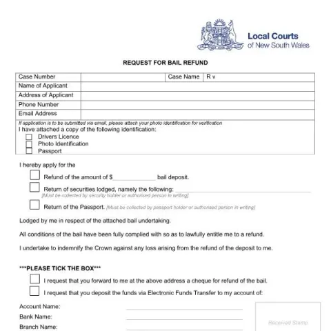 Document preview: Guide to Requesting a Bail Refund in New South Wales — Legal & justice