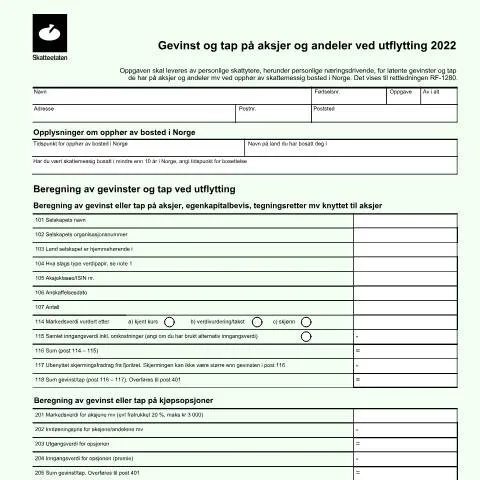Document preview: Håndtering av aksjegevinster ved utflytting fra Norge — Skatt & avgifter (CERFA n°RF-1141)