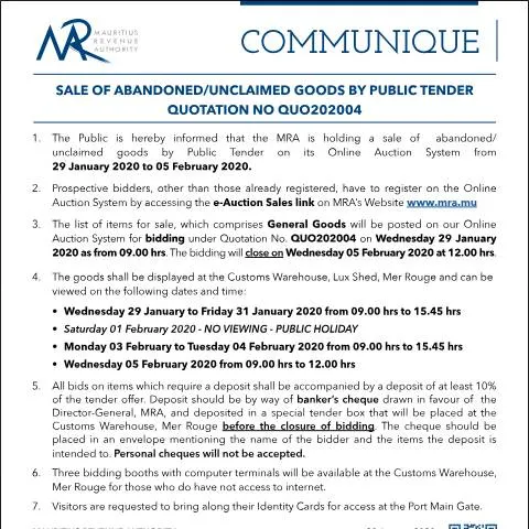 Document preview: Bid on Unclaimed Goods: A Guide for Participants — Government & admin (CERFA n°Communique04of2020)