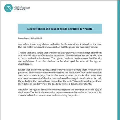 Document preview: Understanding Malta's Tax Guidelines on Food Donation — Taxes (CERFA n°food-donation-guideline)
