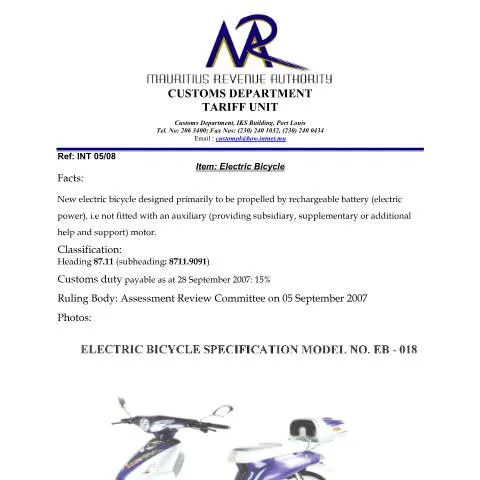 Document preview: Understanding Electric Bicycle Classification in Mauritius — Government & admin (ElectricBikes)