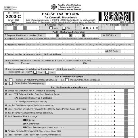 Document preview: Understanding BIR Form No. 2200-C for Cosmetic Procedure Providers — Taxes (CERFA n°2200-C)