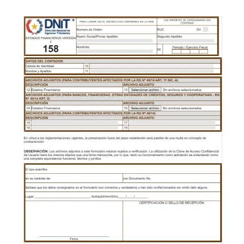 Vista previa del documento Declaración Jurada DJ 158 en Paraguay — Impuestos