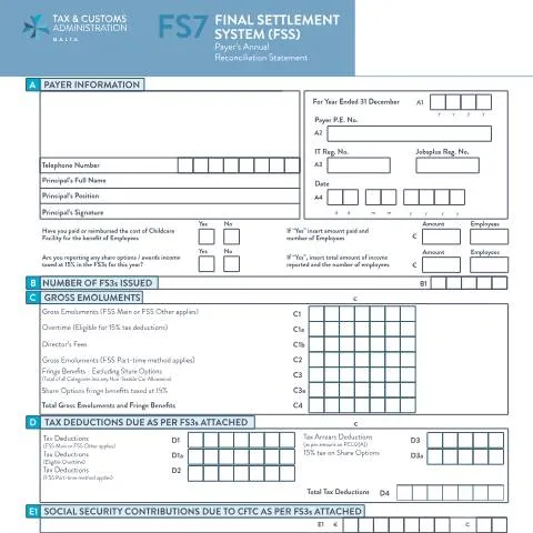 Document preview: Navigating the FS7 Payroll Social Security Form in Malta — Taxes (CERFA n°fs7)