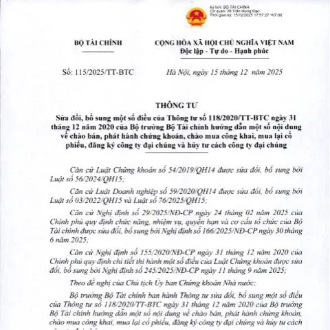 Document preview: Vai trò của Thông tư 115/2025/TT-BTC trong quản lý chứng khoán — Thuế & tài chính (CERFA n°115/2025/TT-BTC)