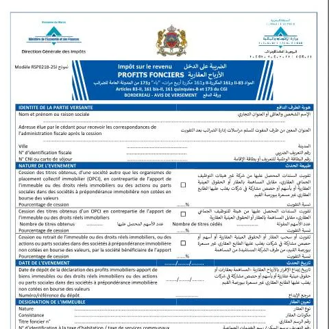 Aperçu du document Déclaration et paiement de l'impôt sur les profits immobiliers — Impôts & fiscalité (CERFA n°RSP021B-25I)