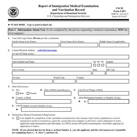 Document preview: The Importance of USCIS Form I-693 in Immigration — Immigration & visas (CERFA n°I-693)
